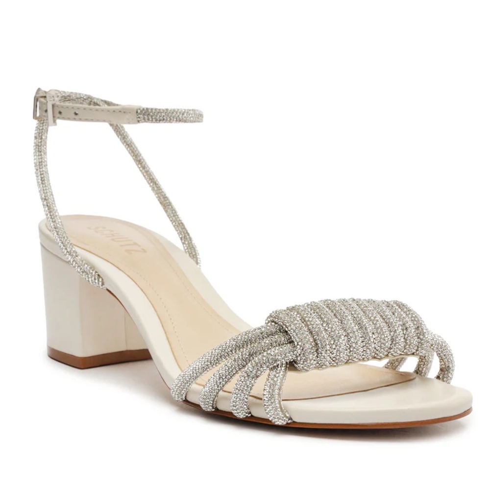 Schutz white Silver Jewell Mid Block Leather Sandal